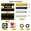 Trgowaul Birthday Party Decorations for Men Women - Black Gold Happy Birthday Banner Backdrop, 2 Pcs Happy Birthday Tablecloth, 60 Pc Latex Confetti Balloons, Birthday Party Supplies in Black Gold
