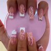 IMSOHOT Coffin Press on Nails Long Acrylic Fake Nails French Ballerina False Nails Glue on Nails Glossy Full Cover Nude Glitter Nails with Pink Heart Designs 24PCS