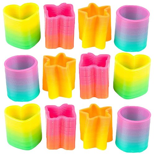The Dreidel Company Rainbow Coil Spring Assortment, Heart, Star, Butterfly, Circle Shaped Coils, Party Favor for Kids, 1.4" (35mm) (12-Pack)