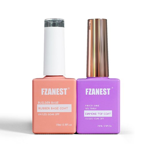 FZANEST Clear Rubber Base Gel and Diamond Top Coat Set,5 in 1 Builder Base Gel For Nails Ultra Shine No Wipe Top Coat Gel Nail Polish Kit,Long Lasting Base Structure Strengthener Gel