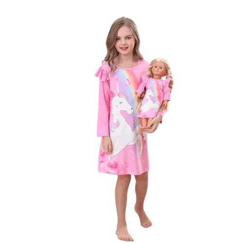 Bow Dream Girls Dress and Matching American Girl Doll Clothes for Party Birthday Pink Rainbow Size 110