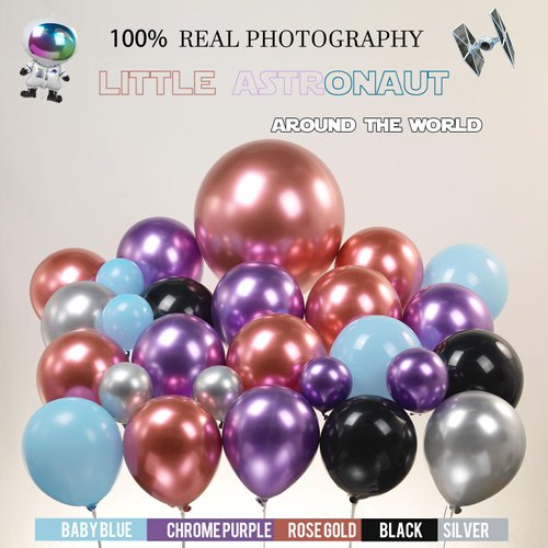 Galaxy Space Balloon Garland Kit 140pcs purple blue black Outer Space Astronaut Moon & Star Diy 4D planet Balloons for girl two the moon birthday decorations Kids Party Supplies