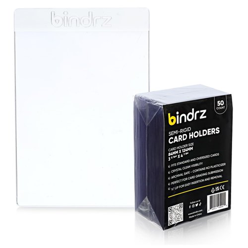 bindrz 50 Semi Rigid Card Holder - 3 5/16” x 4 7/8” with a 1/2” Lip - PSA, BGS, SGC & CSG Grading Submission Sleeves Holders for CCG TCG MTG and Sports Cards (50)