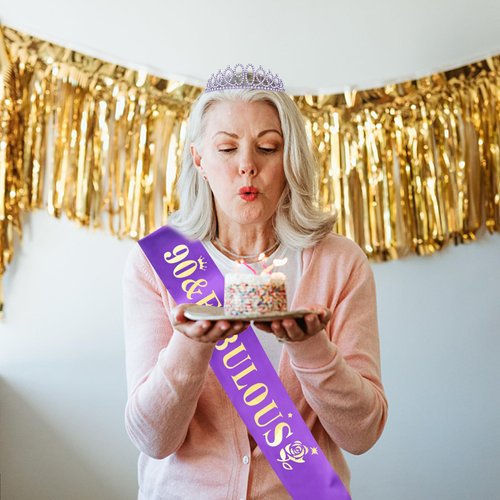 Casoty 90th Birthday Sash and Tiara for Women, 90th Birthday Decorations Women, 90th Birthday Decorations for Women, 90th Birthday, 90 Birthday Sash, 90th Birthday Gifts for Women