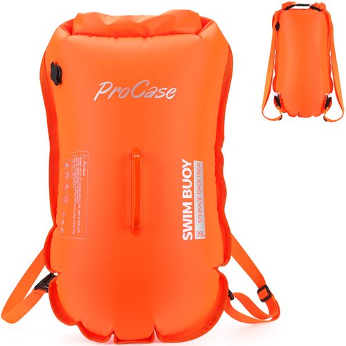 ProCase Swim Buoy Backpack, 35L Swimming Bubble Safety Float Waterproof Dry Bag with Shoulder/Waist Strap for Open Water Swimming Paddling Boating Kayaking Rafting Hiking Camping Fishing Beach -Orange
