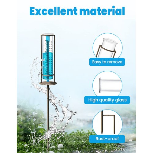 X-PREK New Upgrade Rain Gauge,Detachable Freeze Proof Glass Rain Guage Outdoor Decorative for Garden,Deck,Lawn,Landscape,Yard