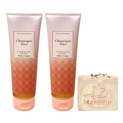 Bath & Body Works Champagne Toast 2 Piece Ultra Shea Body Cream Value Pack with a Himalayan Salts Springs Bar Soap - Full Size