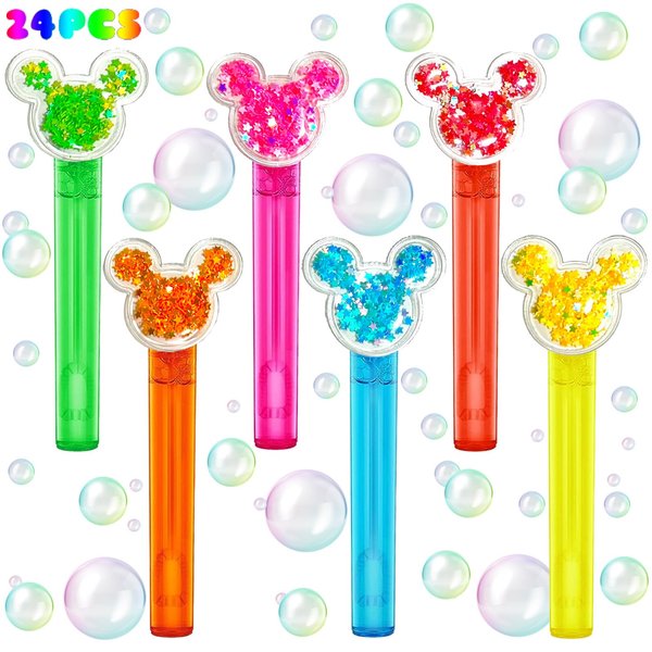 Generic Mouse Party Favors 24Pcs Glitter Mouse Bubble Wands for Kids Cute Mouse Ear Bubble Wand for Cartoon Mouse Theme Birthday Party Supplies Classroom Prizes Pinata Goodie Bag Stuffers Gifts