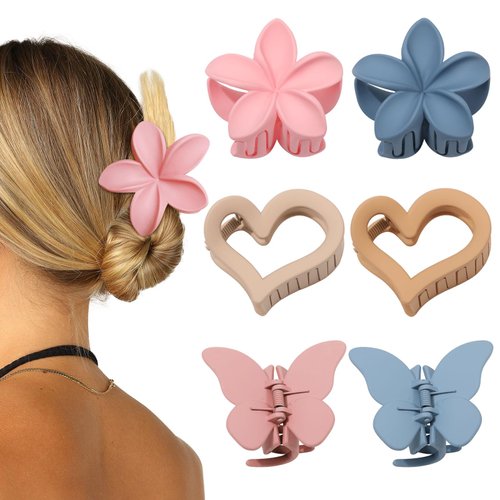 Butterfly Hair Clip Cute Flower Claw Clips 6 Pcs Matte Hair Claw Clips for Women Hair Claw Heart Clips