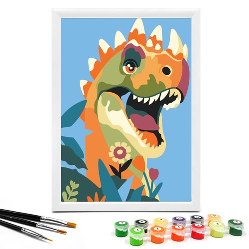 Nariolar Paint by Numbers for Kids Ages 4-8 with 7X9.5 inch Pre-Printed Cardboard,12 Acrylic Paint Pots and 3 Painting Brushes, Craft Gift Room Decor for Children,(Stegosaurus)