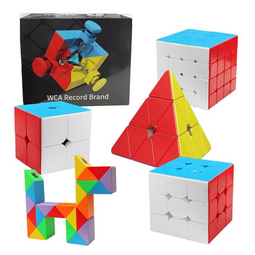 TUNJILOOL Speed Cube Set, 2x2 3x3 4x4 Pyramid Cube 24 Blocks Twisty Ruler Magic Snake Cube Smoothly Stickerless Puzzle Cube 5Pack(Multicolor)
