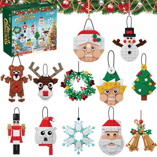 Christmas Ornaments Building Blocks Set Gift for Kids, Xmas Party Favors Bricks 12 Pcs Toys, Suitable for Home Decorations Goodie Bags Fillers Classroom Prizes for Boys or Girls 6-12