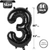 Black Number 3 Balloon 40 Inch, 3 Balloon Number, 3rd Birthday Decorations, Black Party Supplies for Boys Girls