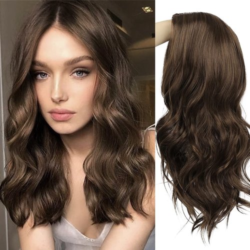 Beweig Long Curly Wavy Brown Wig for Women Middle Part Hair Replacement Wigs Synthetic Heat Resistant Fibers for Daily Use,20"