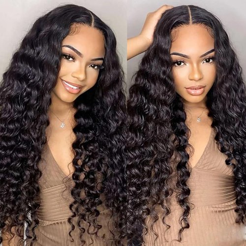 ZHENLISI 13x4 Deep Wave Lace Front Wigs Human Hair Long Deep Curly Hd Wet and Wavy Glueless Pre Plucked with Baby Hair Wigs for Black Women(22 Inch)
