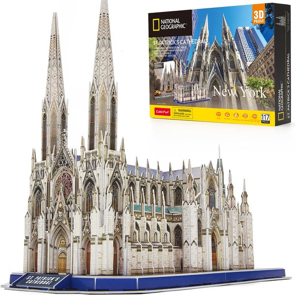 CubicFun 3D Puzzles for Adults St. Patrick's Cathedral Model Kits, New York Architecture Puzzles for Adults Desk Building Toys for Kids Ages 8+, 117 Pieces with Booklet Xmas Gifts