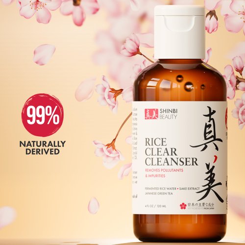 Shinbi Beauty Japanese Face Wash Skincare Products - Japanese Rice Water Green Tea Cleanser - 99% Naturally Derived Japanese Beauty 4oz