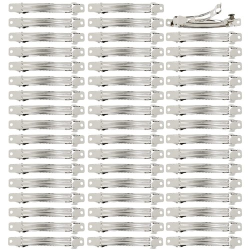Lawie 50 Pack 8 CM 3.15 Inch Silver Blank Rectangle Metal French Barrette Plain Base Hair Clips DIY Crafting Clips for Bows Snap Hair Clips Ponytail Holder Hairclips Accessories for Women Girl
