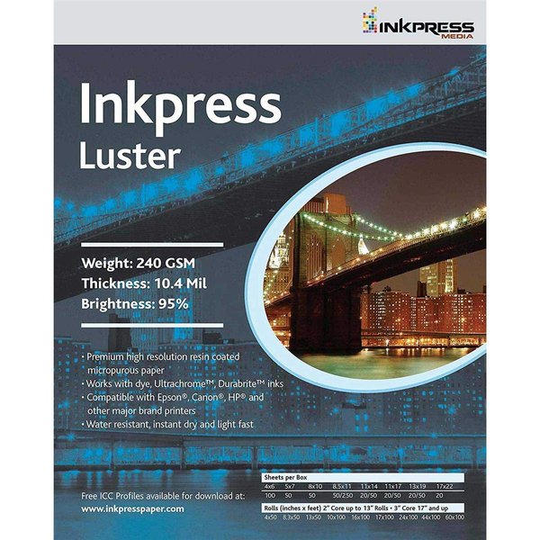 Inkpress PCL81050 Commercial Luster Inkjet Paper 8in. X 10in. 50 Sheets