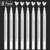 AKARUED White Paint Pen Acrylic Marker: 8 Pack 0.7mm White Paint Marker for Black Paper, Metal, Wood, Plastic, Ceramic, Metallic, Rock Painting, Drawing, Extra Fine Point, Ideal for Artist & Students