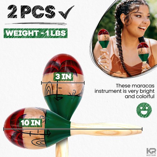 2Pcs Professional Maracas Musical Instruments - Mexican Wood Maracas for Adults Shakers Percussion Instrument for Party Favors - Musical Instruments for Adults for Salsa Rhythm Wooden Maracas for Kids