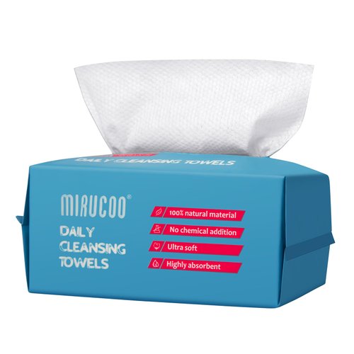 Mirucoo 100 Sheet Daily Cleansing Towels Ultra Soft Dry Wipes for Sensitive Skin Disposable Facial Washcloths 100% Organic Viscose Makeup Remover Tissues (Pack of 1)