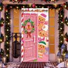 Pink Christmas Door Cover Gingerbread Door Banner Decorations Gingerbread Man Christmas Wreath Front Door Cover Peppermint Candy Cane for Xmas New Year Holiday Candy Party Cute House Supplies Decor