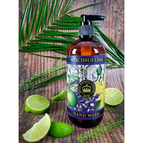 The English Soap Company Kew Gardens Luxury Hand and Body Wash, Refreshing Botanical Wash with a Rich Lather, Enriched with Soothing Aloe Vera and Vitamin E, Narcissus Lime Scent 500ml