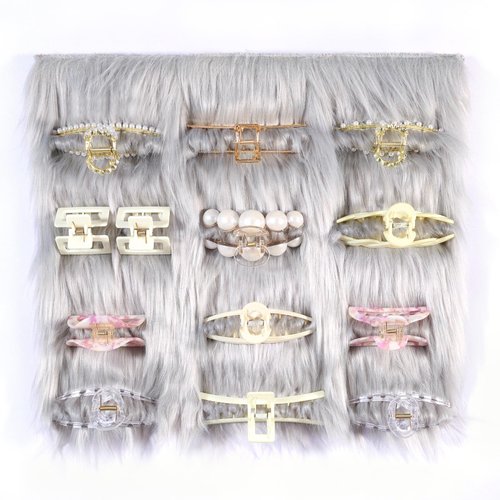 SNOWSTAR Claw Clip Organizer Holder,Claw Clip Holder and Storage Decoration,16*14 inch Hair Clip Organizer Faux Fur Squares Stand for Women and Girl,Hair Clips Fluffy Decor Display (Grey)