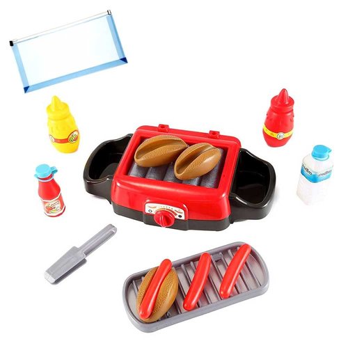 OMURA Playset | Hot Dog Roller Grill Pretend Food Playset | Bonus: Multi-Purpose #10 Size Pouch (Color May Vary)