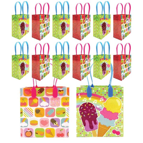 TINYMILLS Ice Cream Party Favor Bags Treat Bags with Handles Ice Cream Party Goody Bags Candy Bags Pack of 12