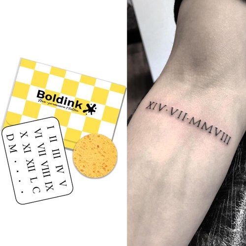 Boldink Temporary Tattoos, semi permanent tattoos, 15-day long lasting tattoo sticker, waterproof and anti-reflective, unique design（Roman numerals）