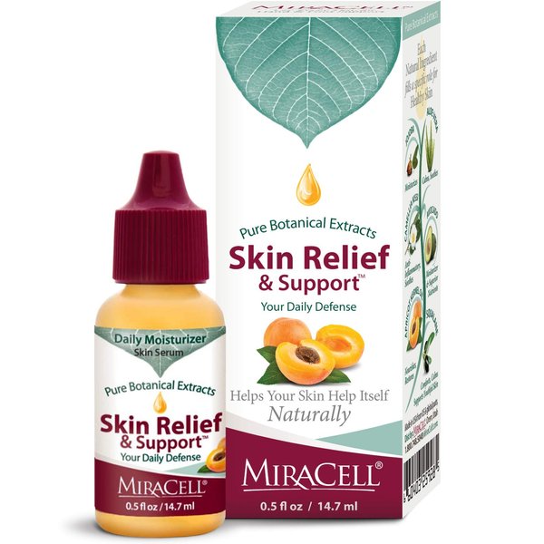 Miracell Skin Relief and Support Apricot Kernel Oil, Coconut Oil, Sesame Oil Jojoba Oil, Avocado Oil, Camellia oil, Rosehip oil Vitamin E, Serum .5 oz