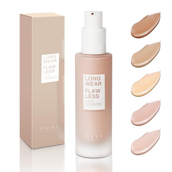 AVVA VISION Liquid Foundation Makeup Natural True Skin Tone Full Coverage Concealer Flawless Complexion Blendable Longwear, 101, 1 fl. oz.