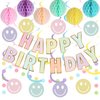 YEOCU Birthday Decorations, NO DIY, Pre-Strung Happy Birthday Banner with Honeycomb Balls, Hanging Swirls, Circle Dots Garland, Happy Birthday Party Decorations for Women Men Boys Girls (Pastel)
