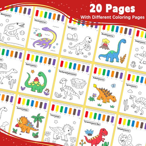 SOCOLER Paint with Water Coloring Books for Toddlers, Mess Free Watercolor Painting Papers for Kids Water Color Paint Kit Art Craft Gift for Ages 1-3, 4-8 (Dinosaurs)