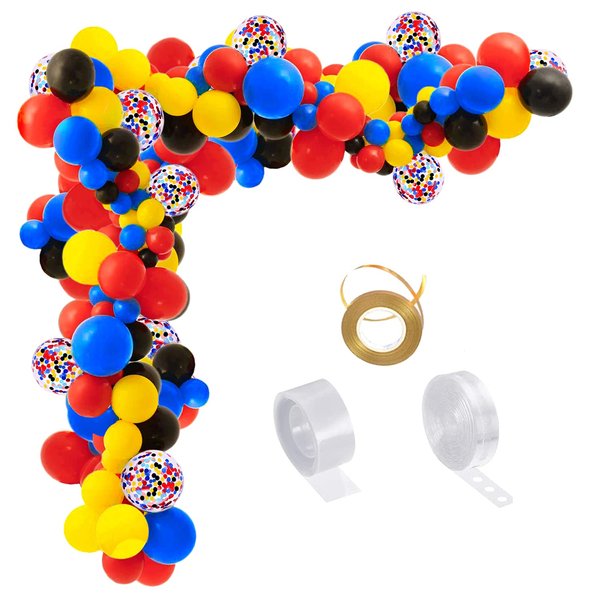 Superhero Party Supplies-110pcs Black Blue Red Yellow Confetti Latex Balloons Garland Kit for Avengers Birthday Boys Girls Baby shower Party Decoration