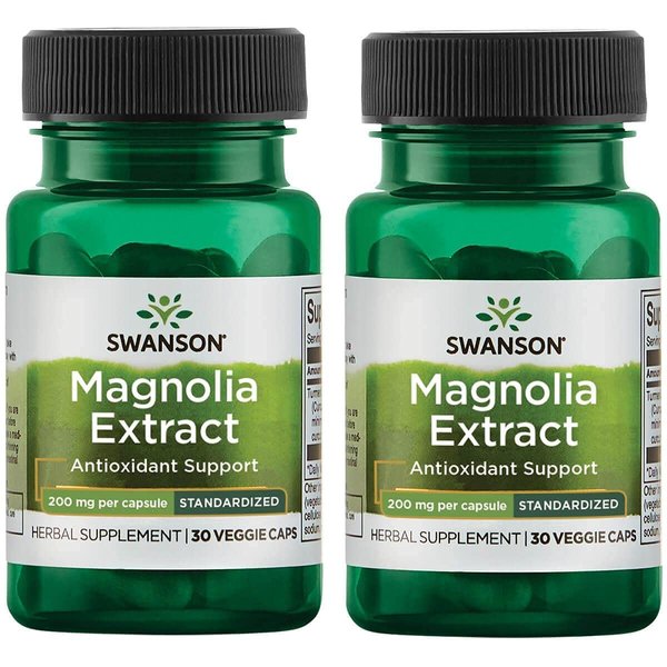 Swanson Magnolia Bark-Herbal Supplement Traditionally Used to Promote Nervous System & Digestive Health Support-May Promote Respiratory Health & Stress Support (30 Veggie Capsules, 200mg Each) 2 Pack