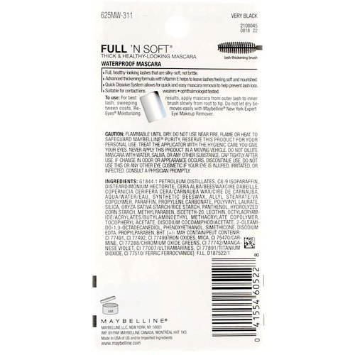 Maybelline Full N Soft Waterproof Mascara, Very Black 311 1 ea