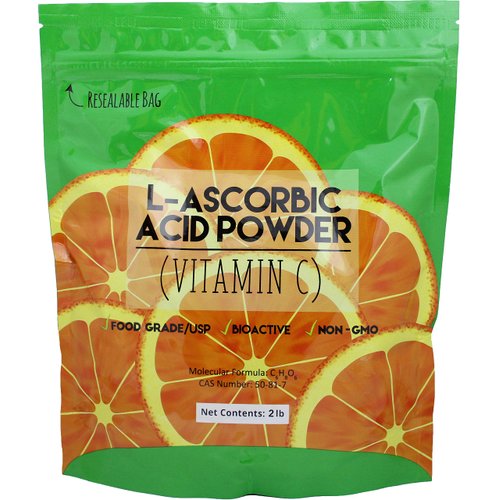 Duda Energy asc2 Bag of L-Ascorbic Acid Powder, 2 lb., 99+% Food Grade USP36/BP2012 Naturally Fermented Pure White Crystals Form of Vitamin C