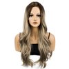 MocNeavian Blonde Wigs 25 Inches Long Wavy Ombre Blonde Wigs for Women Middle Part Ombre Natural Looking Synthetic Heat Resistant Fiber Wig Women's Wigs for Daily Use Women's Charming Wigs