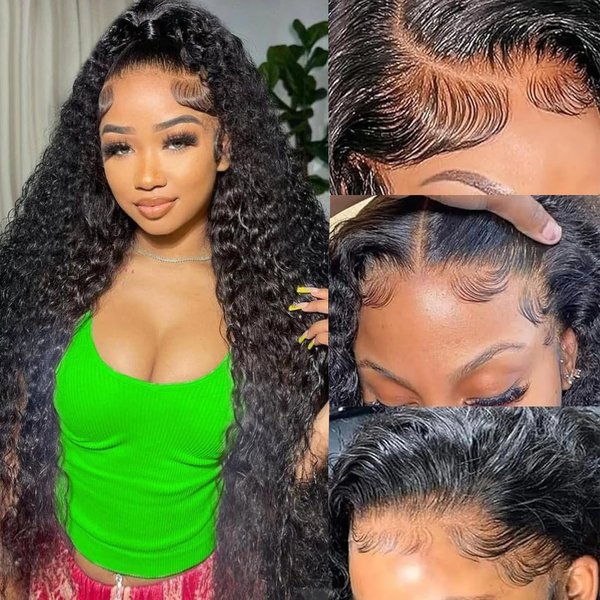 Deep Wave Lace Front Wigs Human Hair Pre plucked lace front wigs human hair curly 180% Density 13x4 HD Transparent Deep Curly Lace Frontal Wigs Glueless curly wig human hair With Baby Hair 20 Inch
