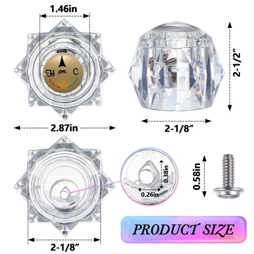 Dreyoo Faucet Handle Compatible with Delta Faucet RP2391, Single Clear Knob Handle Kit with Offset Hole for Shower/Tub, 2-1/2" x 2-1/8" Faucet Knob Replacement, Clear Acrylic Finish (1 Pack)