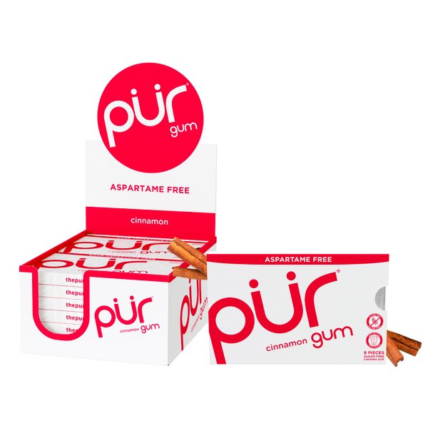 PUR Gum | Aspartame Free Chewing Gum | 100% Xylitol | Natural Cinnamon Flavored Gum, 9 Pieces (Pack of 12)