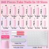 LuckForever 240pc Square Press on Nails Long Fake Nails, Long Press on Nails Square Nail Tips Full Cover Pink Acrylic Nails Press ons Nail False Fingernail with Glue Adhesive Tabs for Women Girls