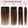 Ombre Clip in Hair Extensions Seamless Long Straight Real Hair Extensions Clip in Human Hair Soft Natural Dark Brown to Ash Brown Highlights Real Hair Extension Clip ins 5pcs 70g 16 Inch