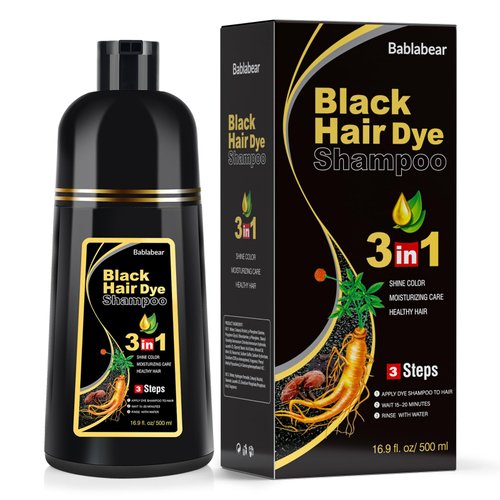 Bablabear MEIDU Black Hair Dye Shampoo, Semi-Permanent Gray Coverage for Women and Men, 3 in 1 with Natural Ingredients, Lasts 30 Days/500ml