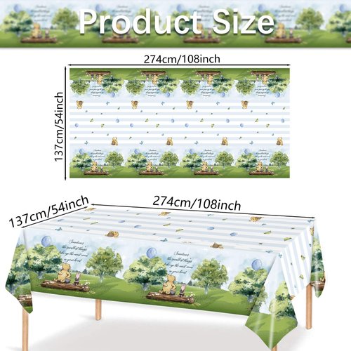 AURORAPARTY 3pcs Bear Tablecloth Baby Shower Decorations Bear Table Cover Watercolor Plastic Disposable Rectangle Tablecloth Oh Baby Party Supplies for Kids Boys, 54 x 108 Inches