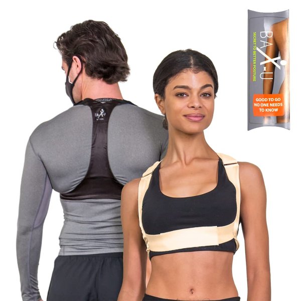 Bax-u Posture Corrector for Men and Women, Very Thin and Soft, No Under-Arm Compression and Chiropractor Designed Upper Back Brace | XSmall | White (Small, Nude)