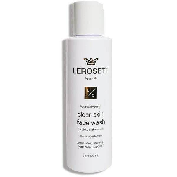 LEROSETT Face Wash for Clear Skin, Gentle Exfoliating Cleanser, Reduces Pores, Blemishes & Oily Skin, Plant-Based, 12 Botanicals, Glycolic Acid, Softens Skin, Vegan, Non-Drying 4 oz.